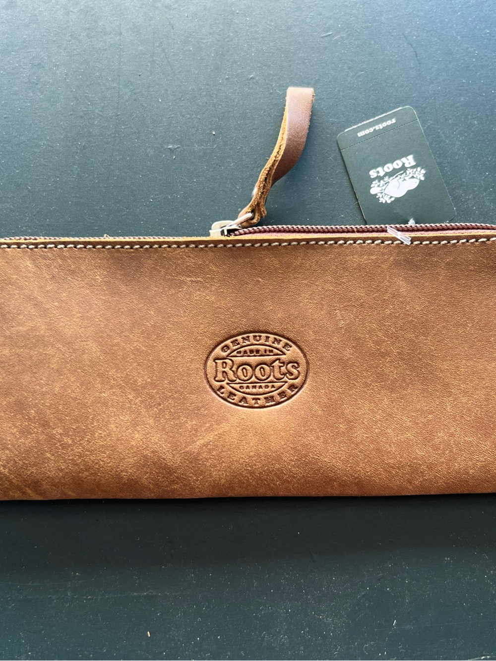 Roots Tan Leather Zip Pouch Wallet
